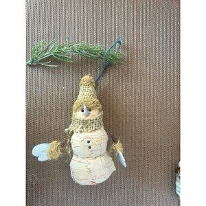 Rustic Primitive Snowman Burlap Hat Scarf Christmas Ornament
